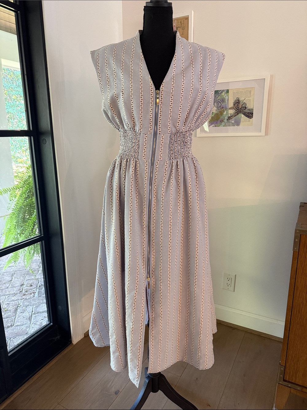 THML Light Blue Striped Midi Dress with Zip Front